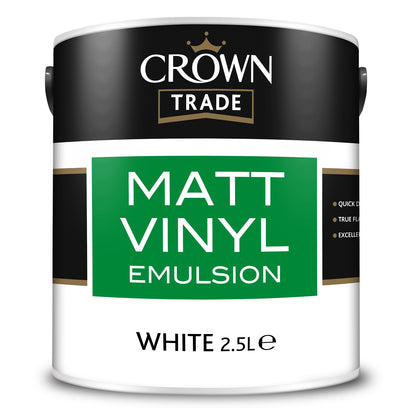 Crown Trade Quick-Drying Matt Vinyl Emulsion Paint - White