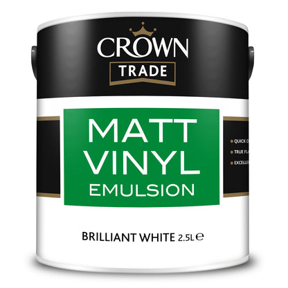 Crown Trade Quick-Drying Matt Vinyl Emulsion Paint - Brilliant White