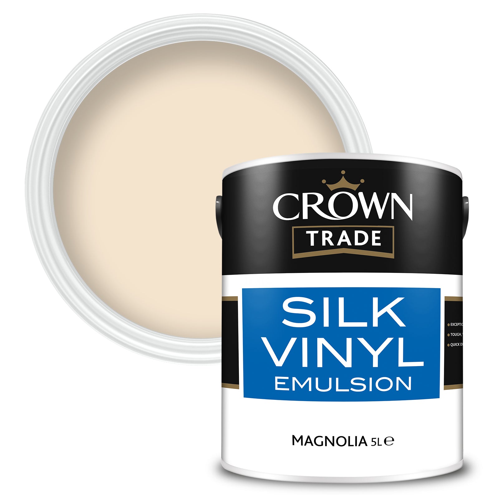 Crown Trade High-Sheen Silk Vinyl Emulsion Paint - Magnolia - 5 Litre