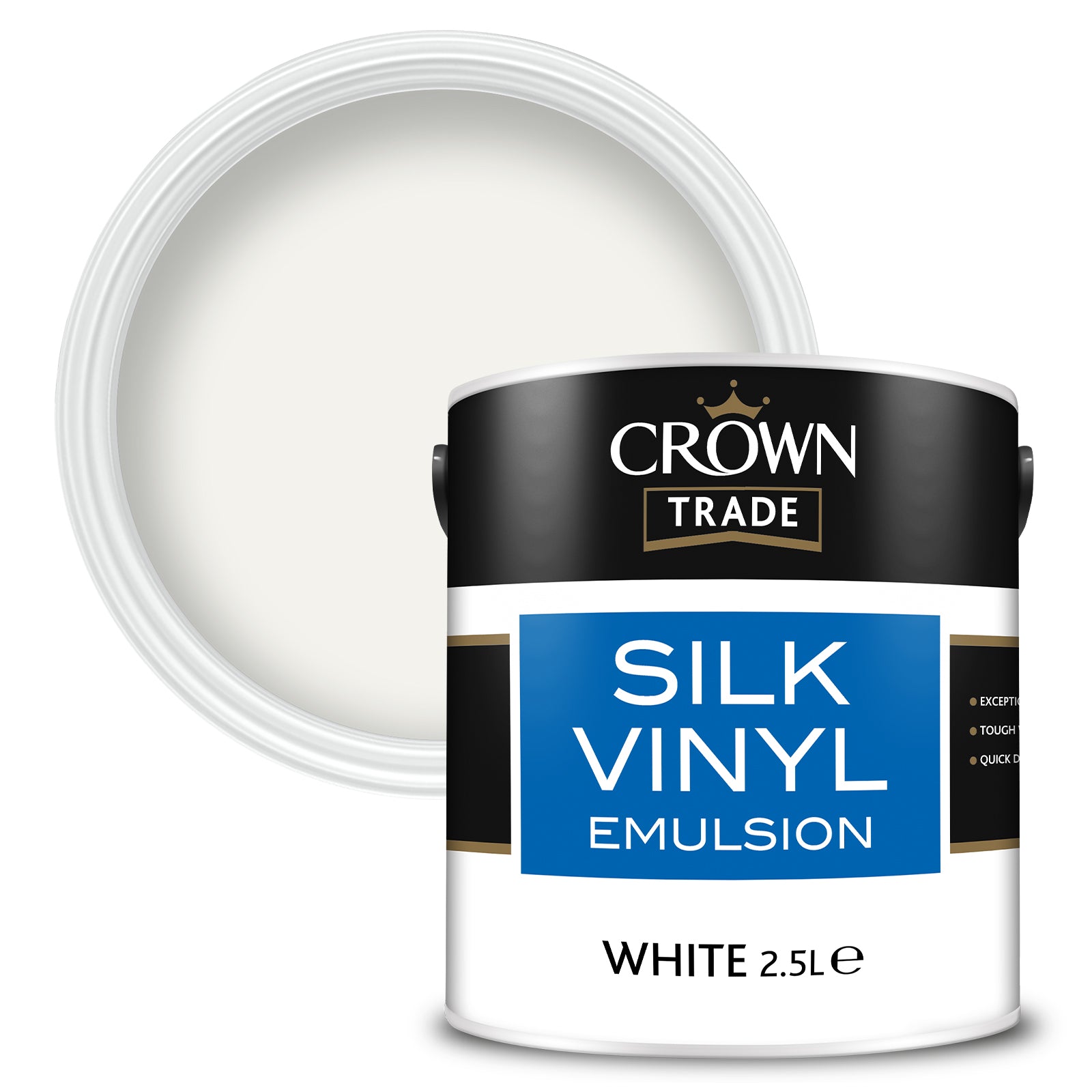 Crown Trade High-Sheen Silk Vinyl Emulsion Paint- White