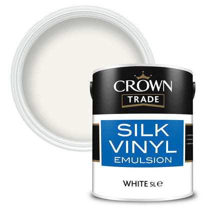 Crown Trade High-Sheen Silk Vinyl Emulsion Paint- White