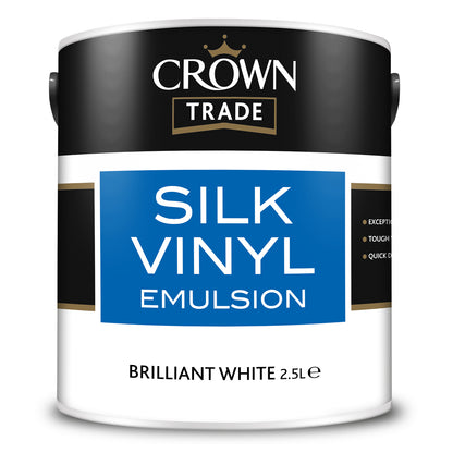 Crown Trade High-Sheen Silk Vinyl Emulsion Paint - Brilliant White