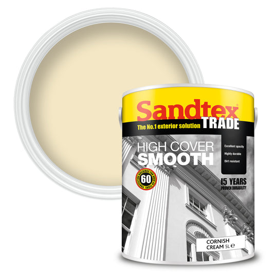 Sandtex Trade High Cover Smooth Masonry Paint - Cornish Cream - 5 Litre