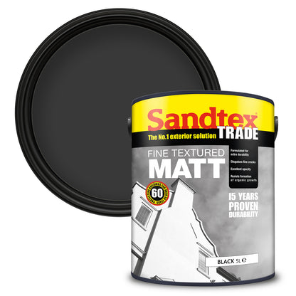 Sandtex Trade Fine Textured Matt Masonry Paint - Black - 5 Litre