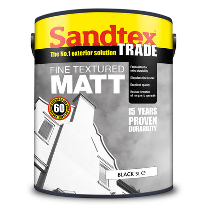 Sandtex Trade Fine Textured Matt Masonry Paint - Black - 5 Litre