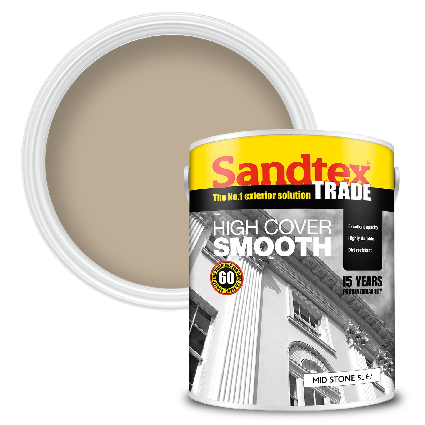 Sandtex Trade High Cover Smooth Masonry Paint - Mid Stone - 5 Litre