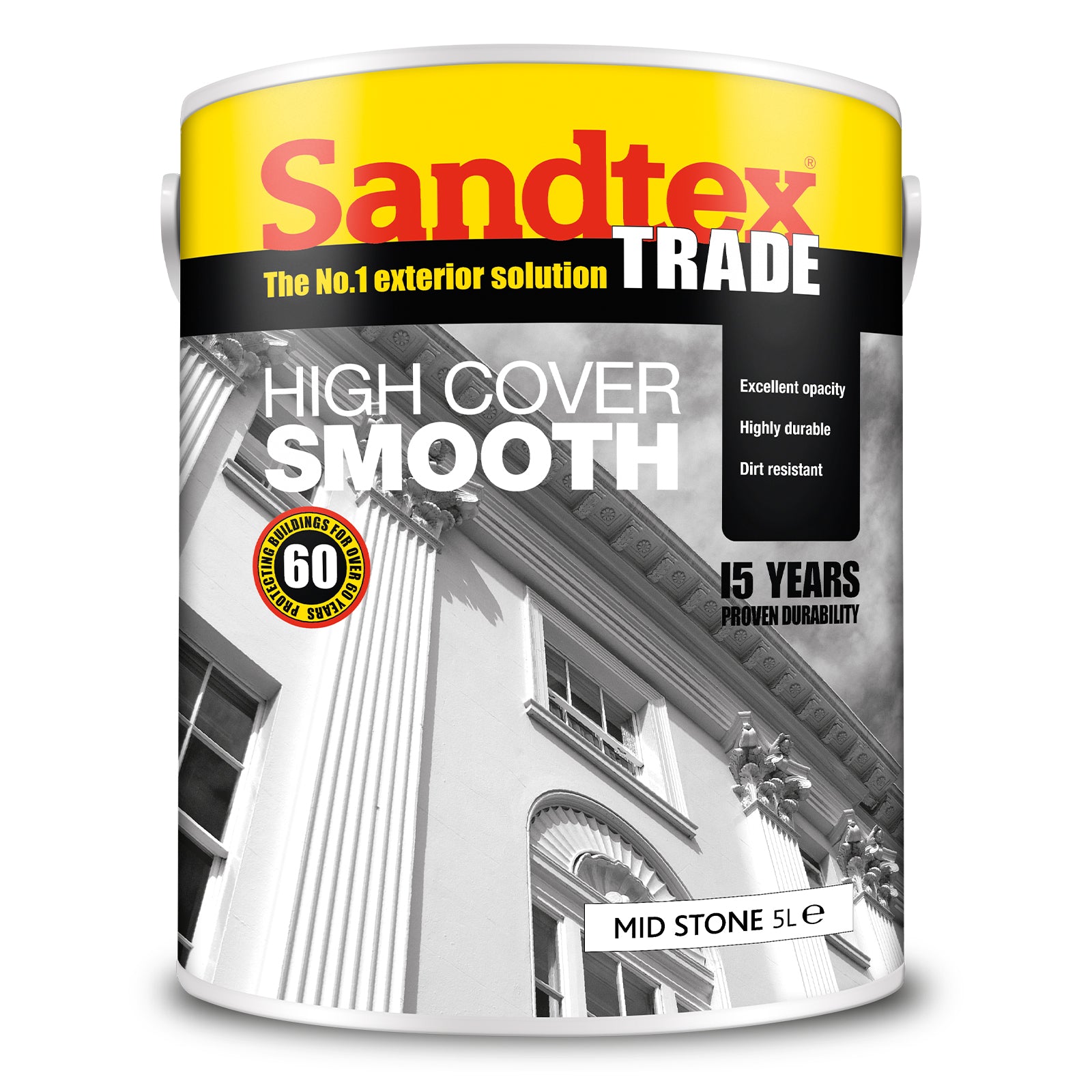 Sandtex Trade High Cover Smooth Masonry Paint - Mid Stone - 5 Litre