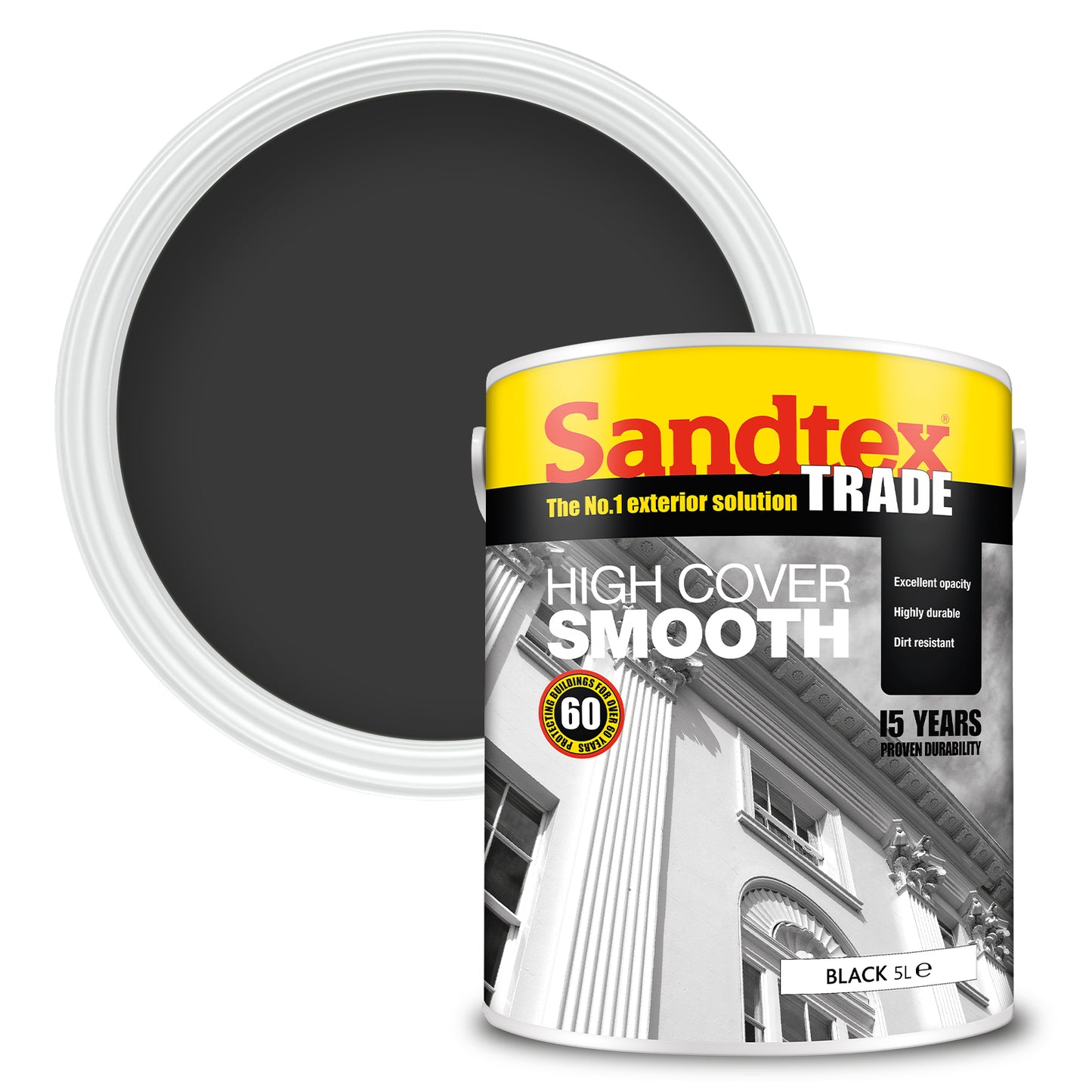 Sandtex Trade High Cover Smooth Masonry Paint - Black - 5 Litre