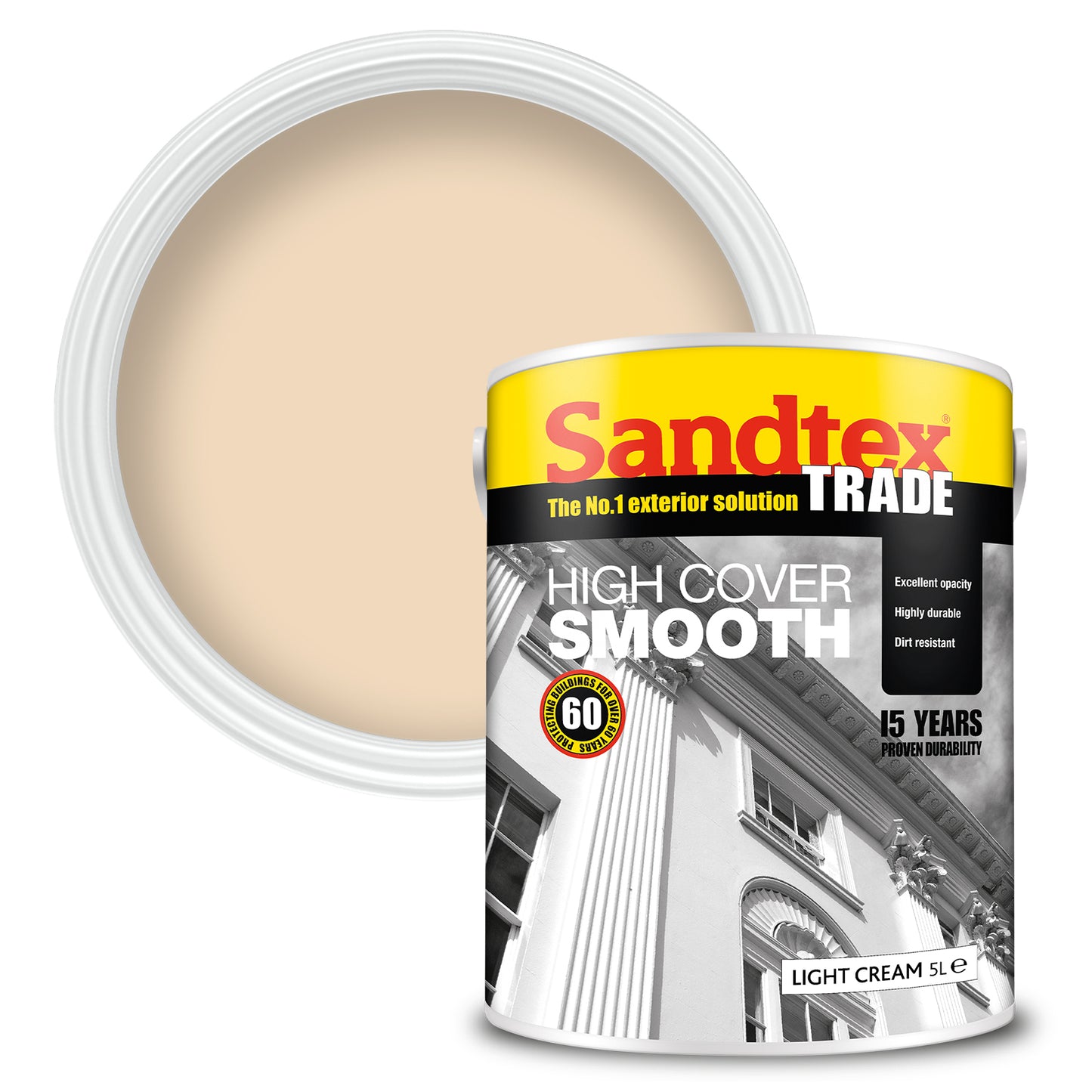 Sandtex Trade High Cover Smooth Masonry Paint - Light Cream - 5 Litre