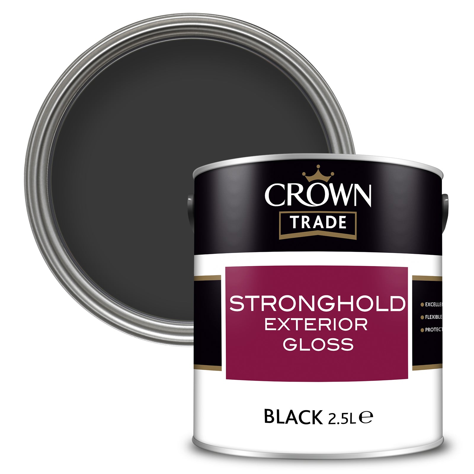 Crown Trade Stronghold Exterior Gloss Paint - Black - 2.5 Litre