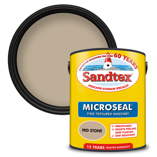 Sandtex Fine Textured 15 Year Weatherproof Exterior Wall Paint - Mid Stone - 5 Litre