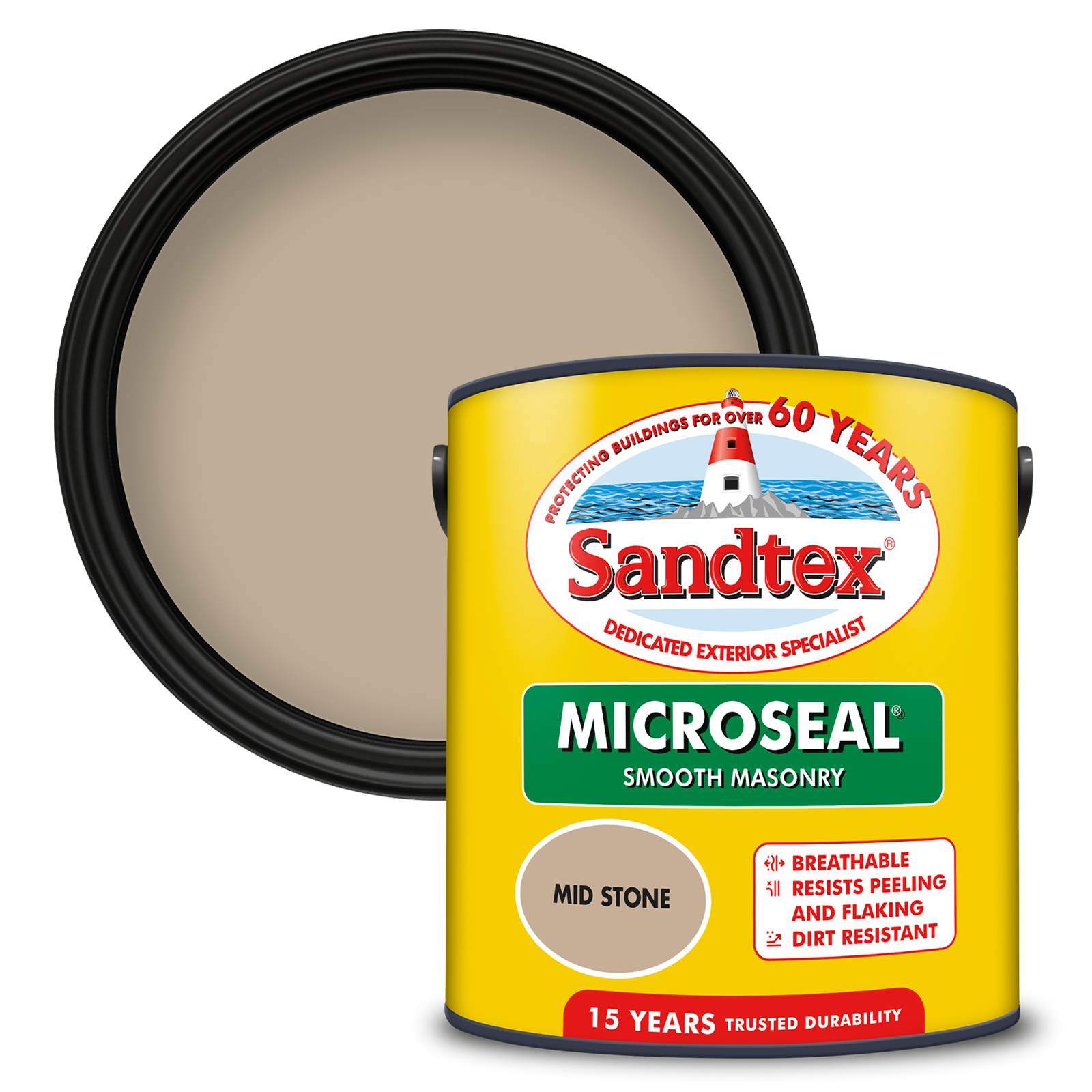 Sandtex 15 Year Weatherproof Exterior Wall Paint - Mid Stone