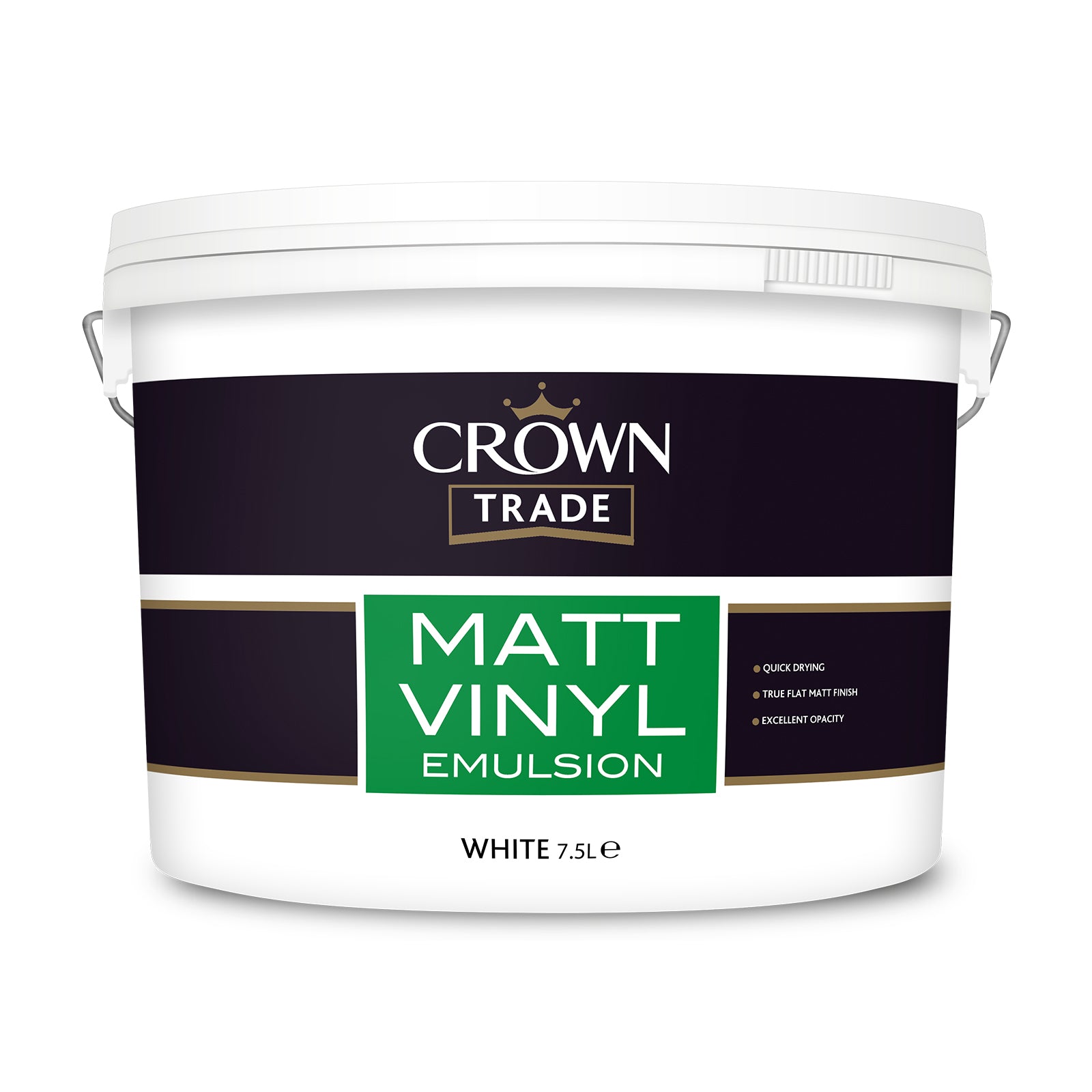 Crown Trade Quick-Drying Matt Vinyl Emulsion Paint - White - 7.5 Litre