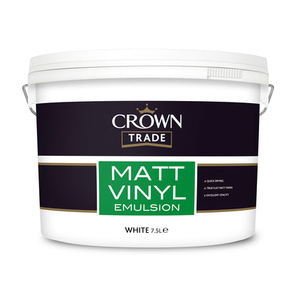 Crown Trade Quick-Drying Matt Vinyl Emulsion Paint - White - 7.5 Litre