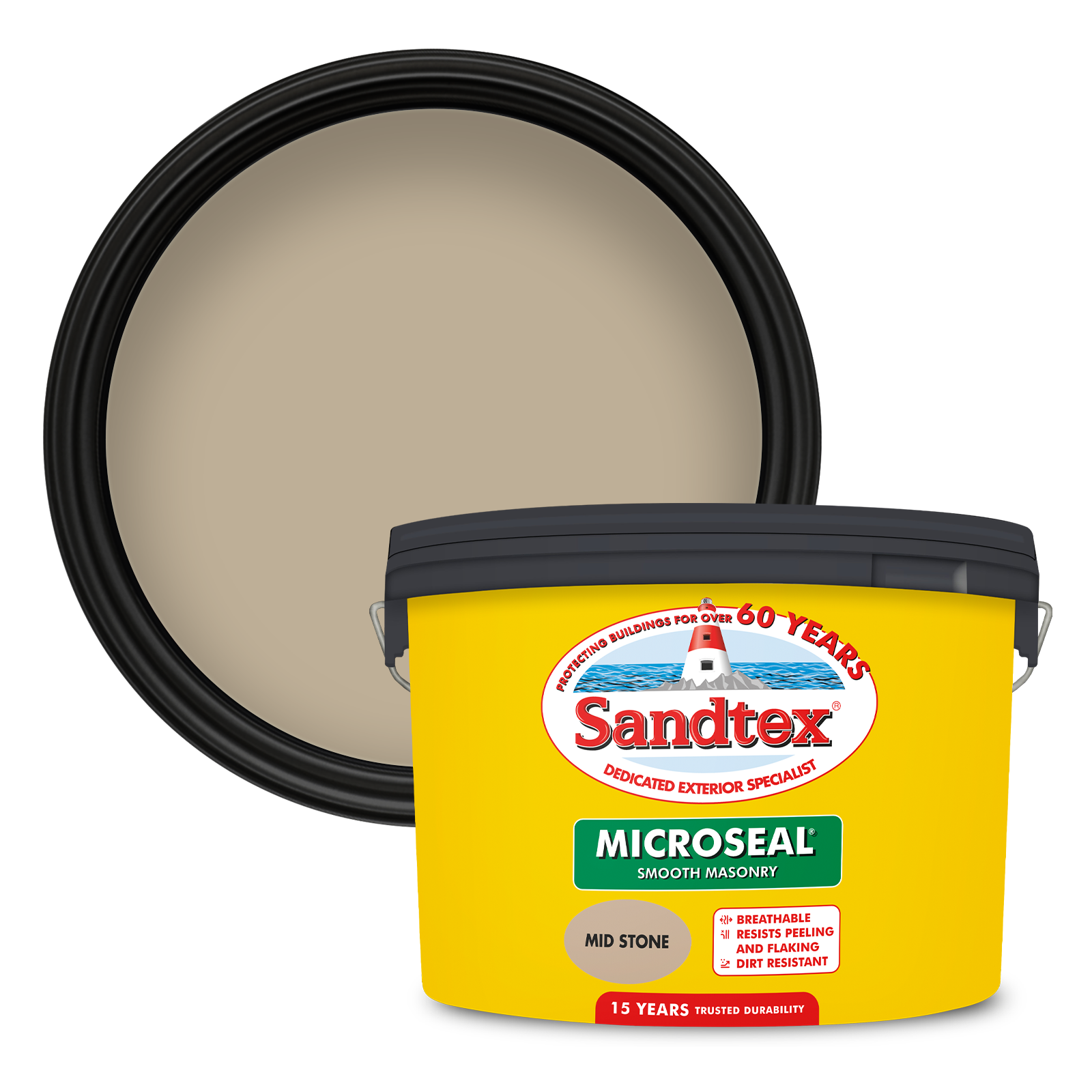 Sandtex 15 Year Weatherproof Exterior Wall Paint - Mid Stone