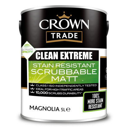 Crown Trade Clean Extreme Stain Resistant Matt Paint - Magnolia - 5 Litre