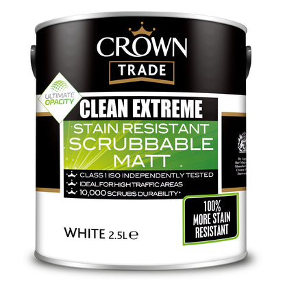 Crown Trade Clean Extreme Stain Resistant Matt Paint - White