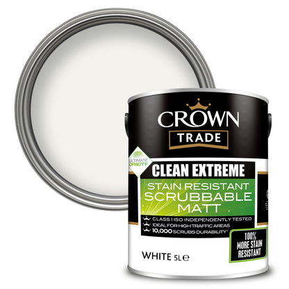 Crown Trade Clean Extreme Stain Resistant Matt Paint - White