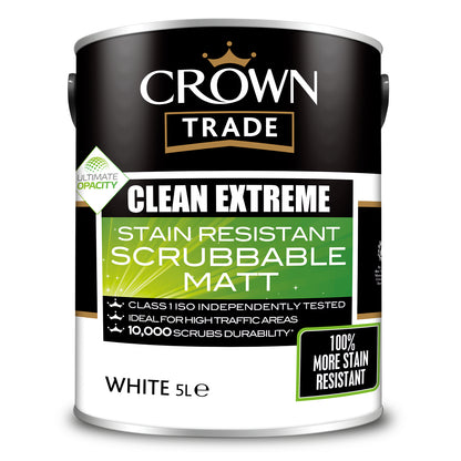 Crown Trade Clean Extreme Stain Resistant Matt Paint - White