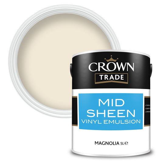 Crown Trade Mid Sheen Vinyl Emulsion Paint - Magnolia - 5 Litre