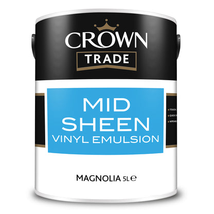 Crown Trade Mid Sheen Vinyl Emulsion Paint - Magnolia - 5 Litre