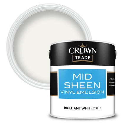 Crown Trade Mid Sheen Vinyl Emulsion Paint - Brilliant White