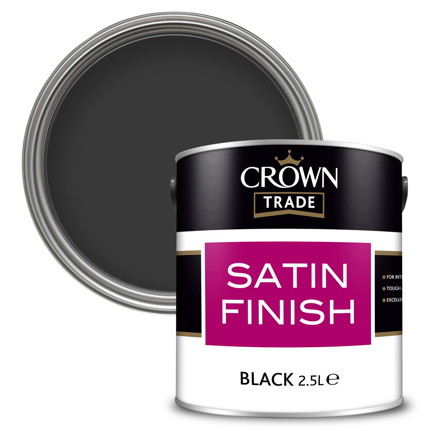 Crown Trade Washable Satin Finish Paint - Black