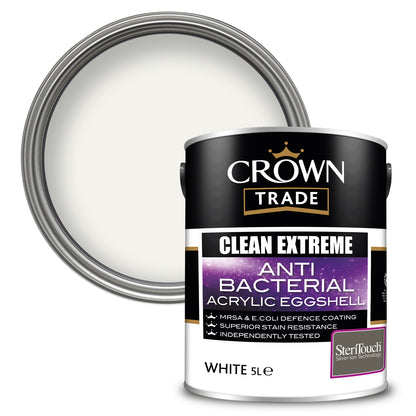 Crown Trade Clean Extreme Anti-Bacterial Acrylic Eggshell Paint - White - 5 Litre