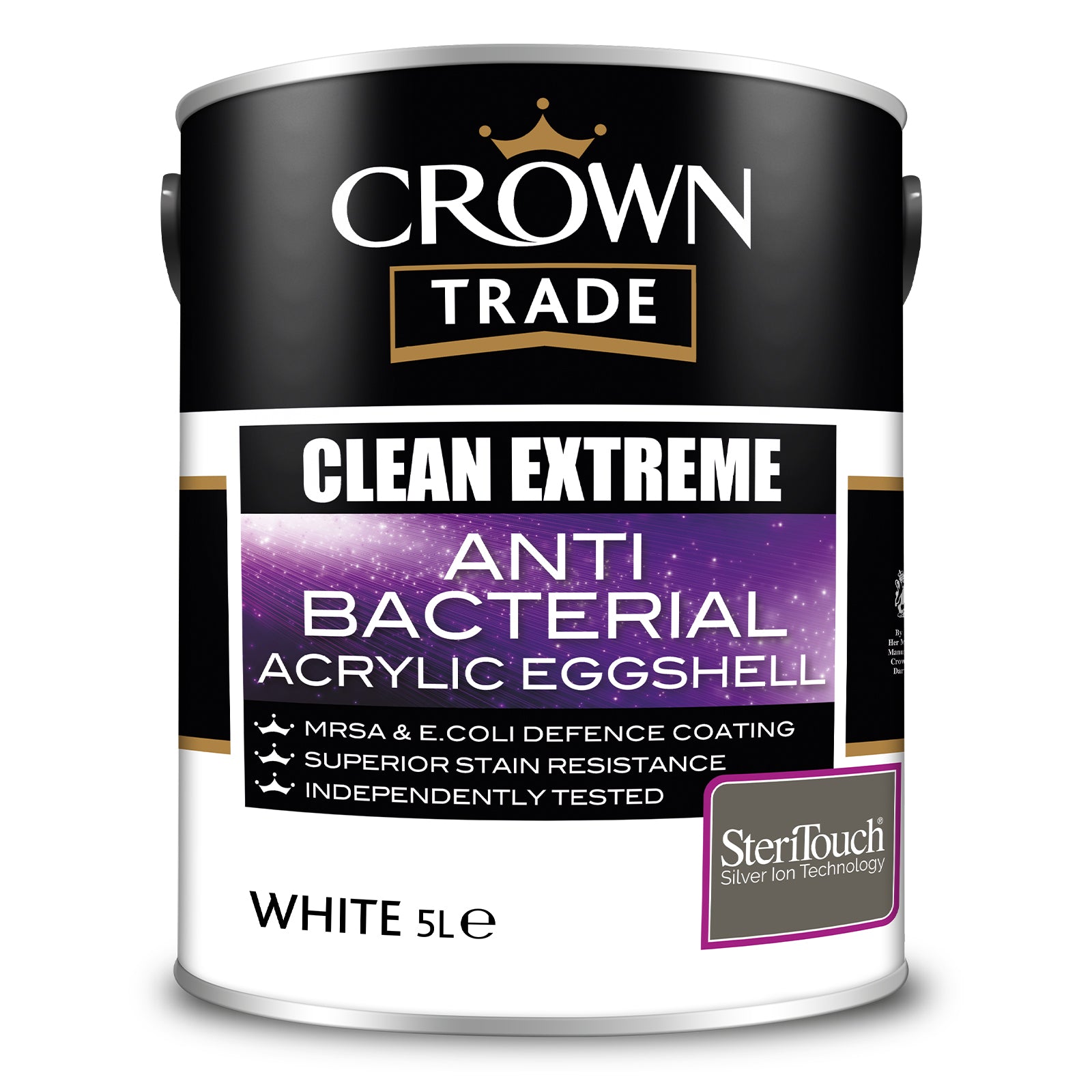 Crown Trade Clean Extreme Anti-Bacterial Acrylic Eggshell Paint - White - 5 Litre