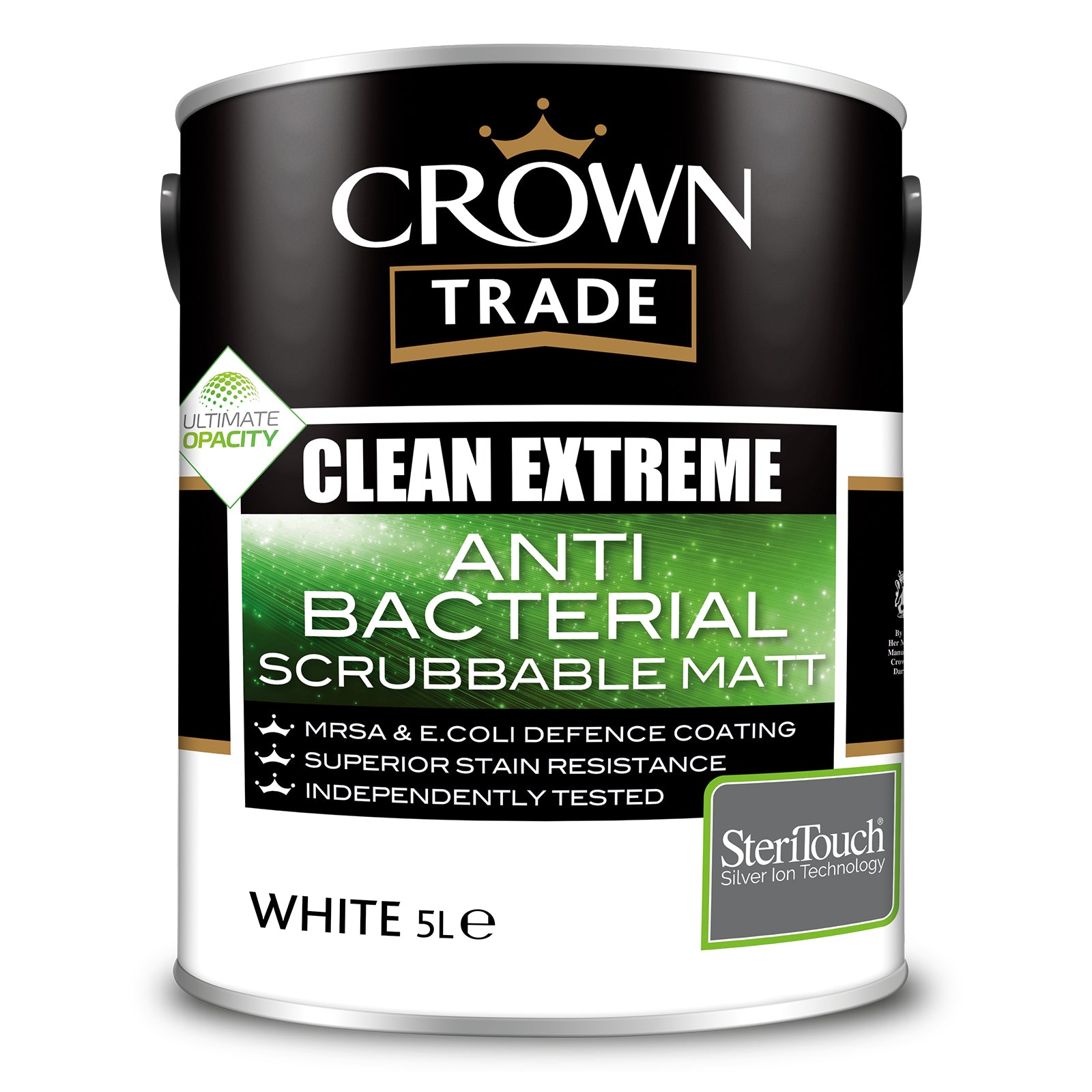 Crown Trade Clean Extreme Anti-Bacterial Matt Paint - White - 5 Litre