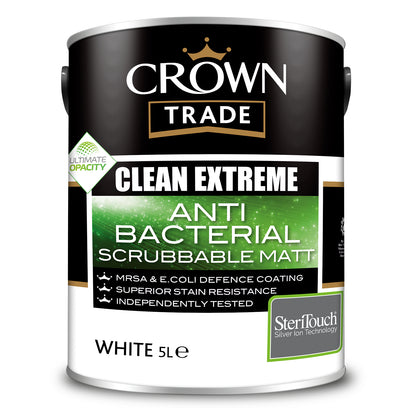 Crown Trade Clean Extreme Anti-Bacterial Matt Paint - White - 5 Litre