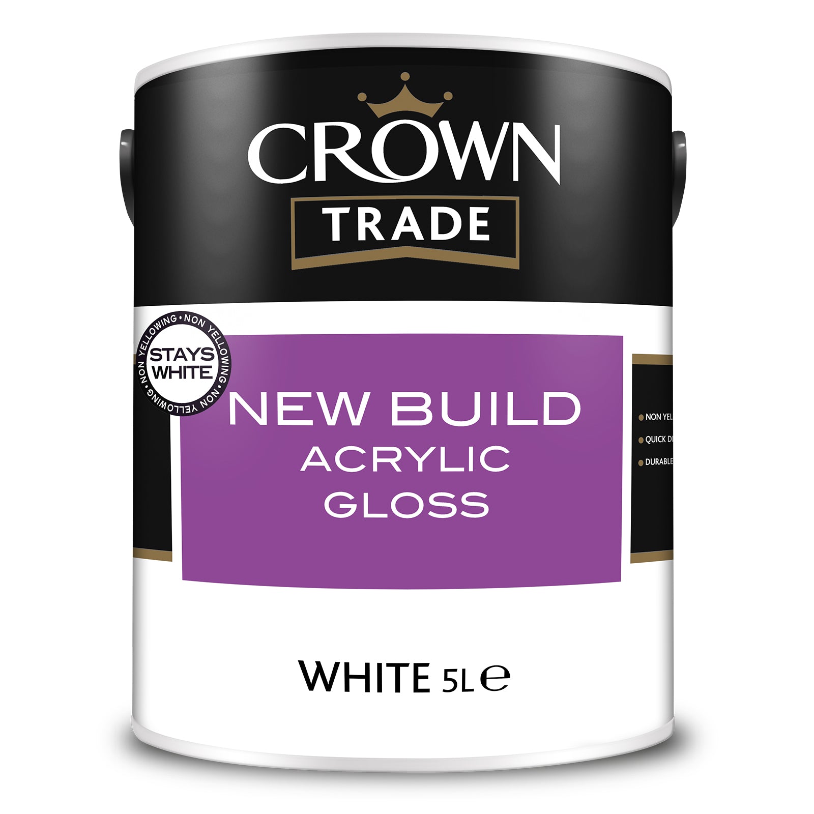 Crown Trade New Build Acrylic Gloss Paint - White - 5 Litre