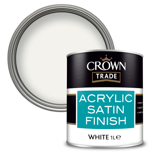 Crown Trade Acrylic Water-Based Satin Paint - White