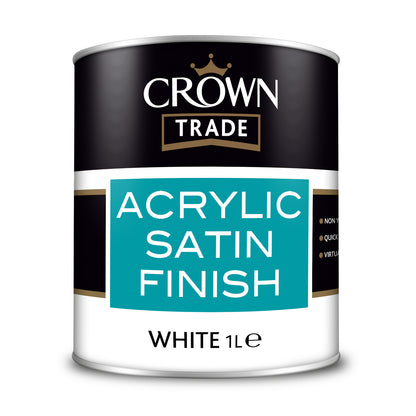 Crown Trade Acrylic Water-Based Satin Paint - White