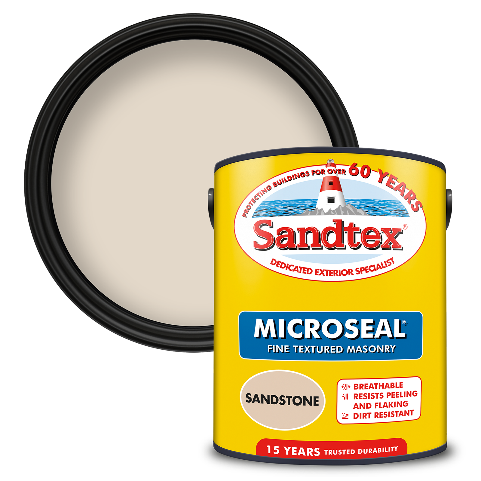 Sandtex Fine Textured 15 Year Weatherproof Exterior Wall Paint - Sandstone - 5 Litre