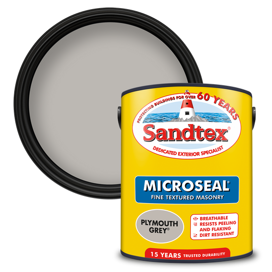 Sandtex Fine Textured 15 Year Weatherproof Exterior Wall Paint - Plymouth Grey - 5 Litre