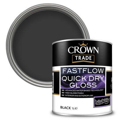 Crown Trade Fastflow Quick Dry Gloss Paint - Black