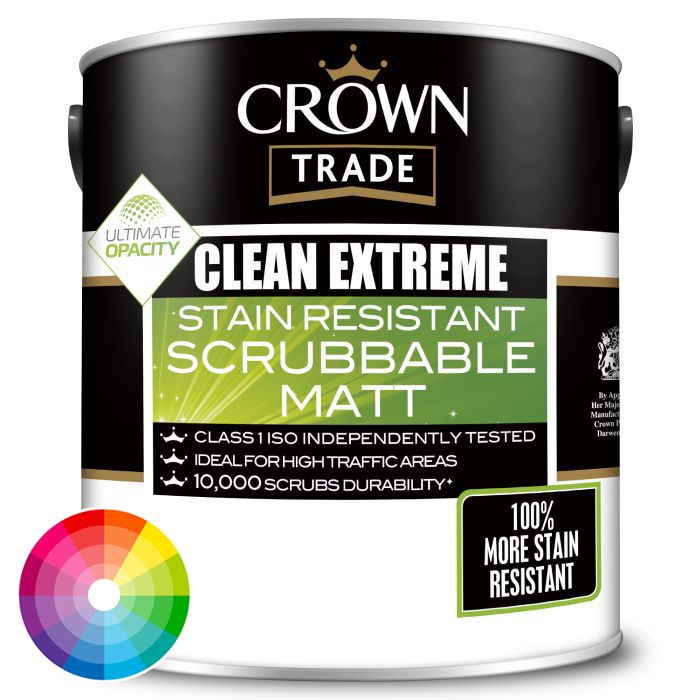 Crown Trade Clean Extreme Scrubbable Matt Paint - Tinted Colour