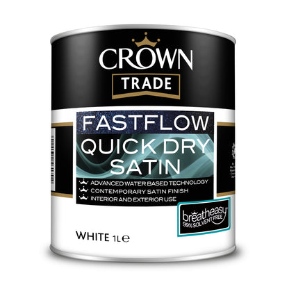 Crown Trade Fastflow Quick Dry Satin Paint - White