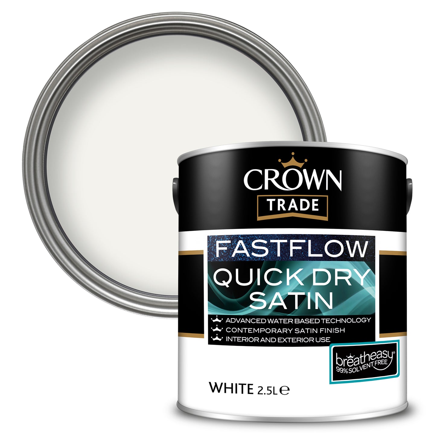 Crown Trade Fastflow Quick Dry Satin Paint - White