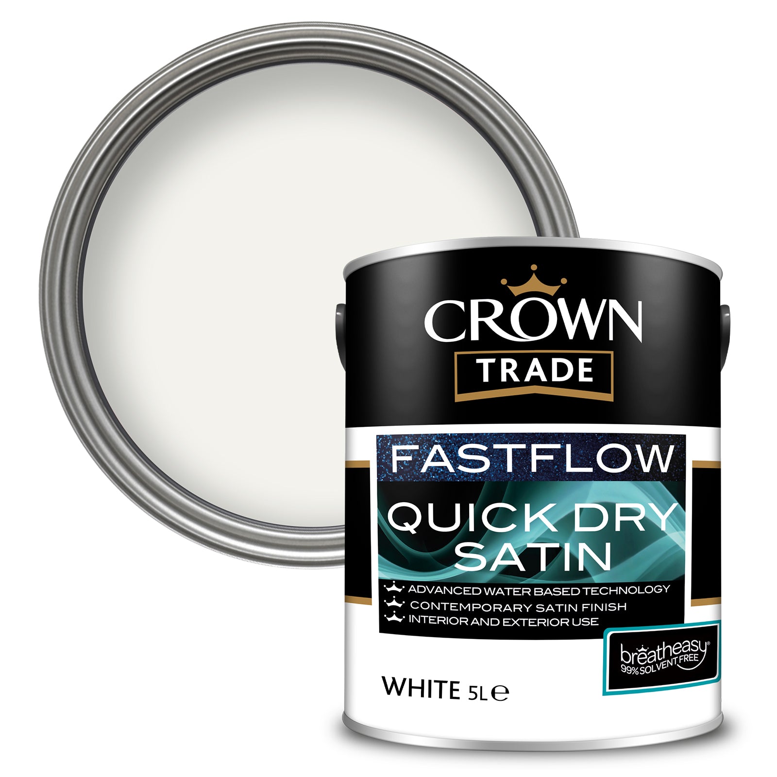 Crown Trade Fastflow Quick Dry Satin Paint - White