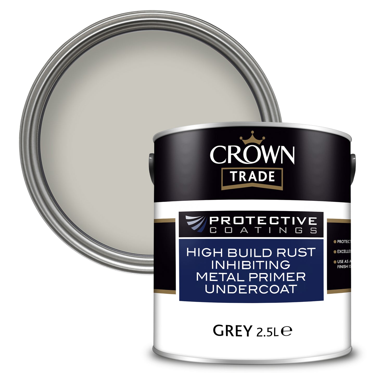 Crown Trade Rust Inhibiting Metal Primer Undercoat - Grey - 2.5 Litre