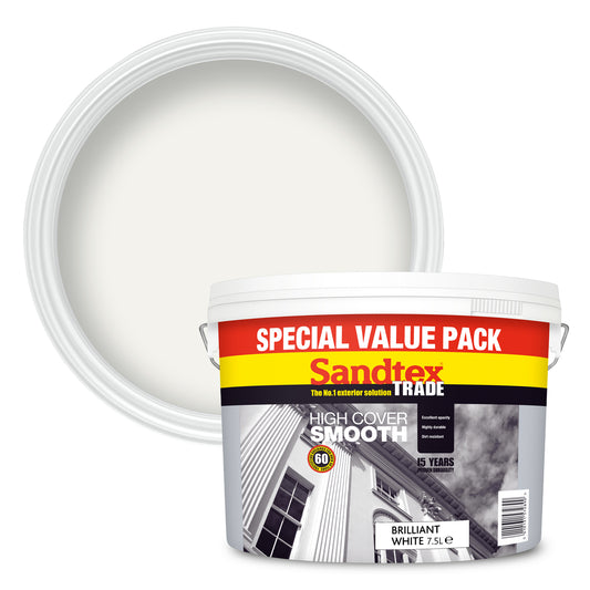 Sandtex Trade High Cover Smooth Masonry Paint - Brilliant White - 7.5 Litre