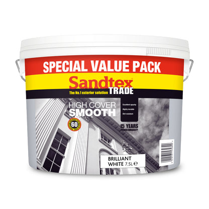 Sandtex Trade High Cover Smooth Masonry Paint - Brilliant White - 7.5 Litre