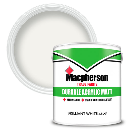 Macpherson Durable Acrylic Matt Washable Paint - Brilliant White