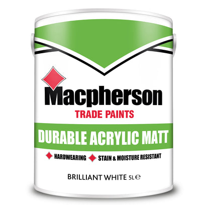 Macpherson Durable Acrylic Matt Washable Paint - Brilliant White