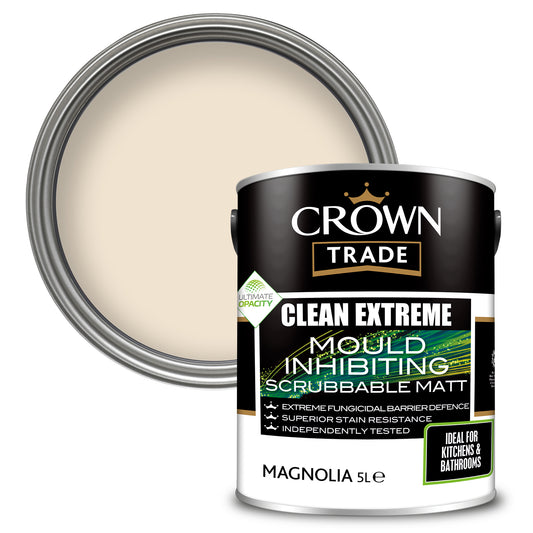 Crown Trade Clean Extreme Mould Inhibiting Matt Paint - Magnolia - 5 Litre