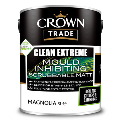 Crown Trade Clean Extreme Mould Inhibiting Matt Paint - Magnolia - 5 Litre