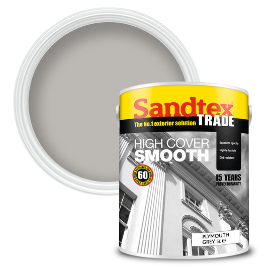 Sandtex Trade High Cover Smooth Masonry Paint - Plymouth Grey - 5 Litre