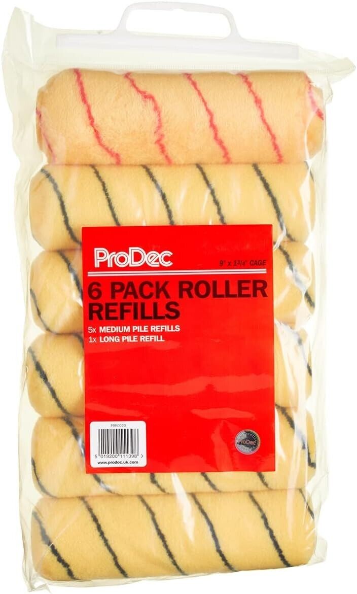 6 Pack ProDec Tiger Stripe Roller Sleeves Medium Pile 9" X 1.75"